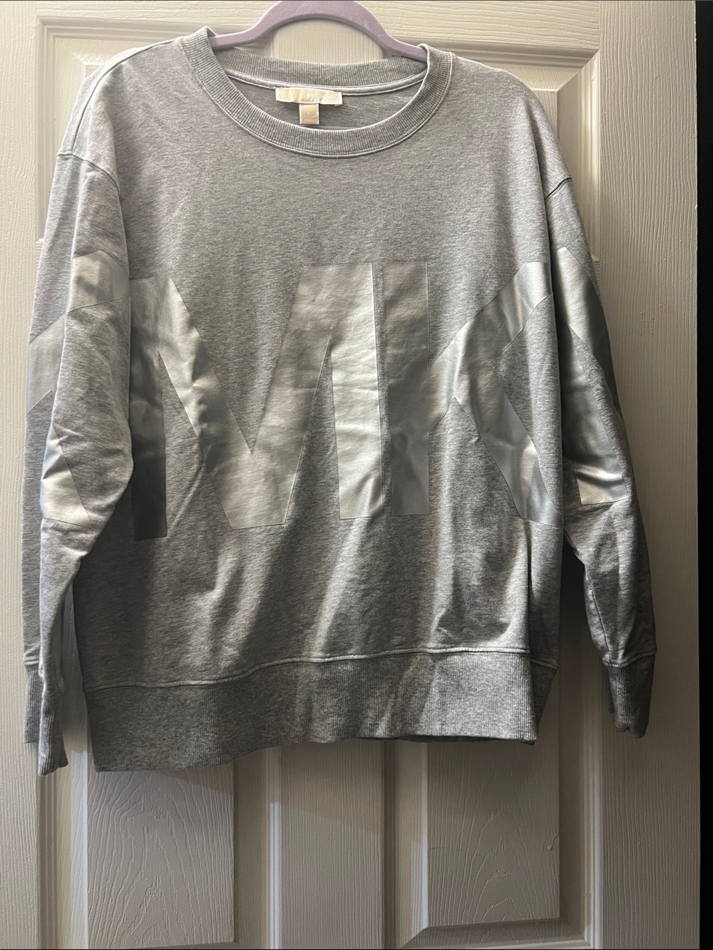 Michael Kors Metallic Logo Crewneck Sweater - Silver Gray
